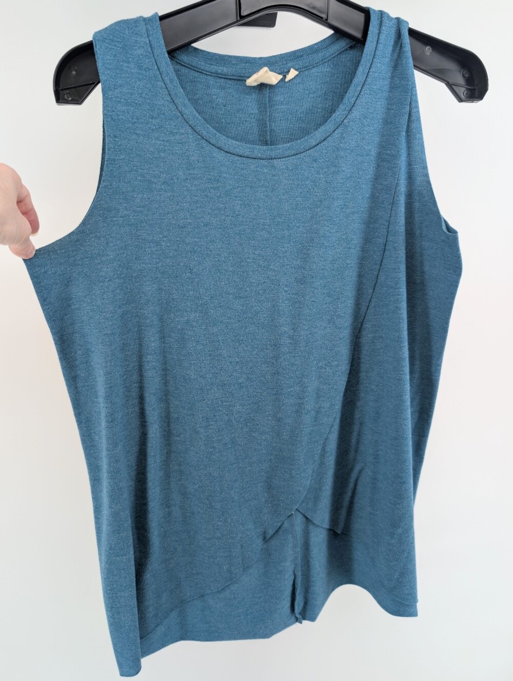Sleeveless Pullover Jersey Draped Tank Top - Teal Blue Asymmetrical Wrap